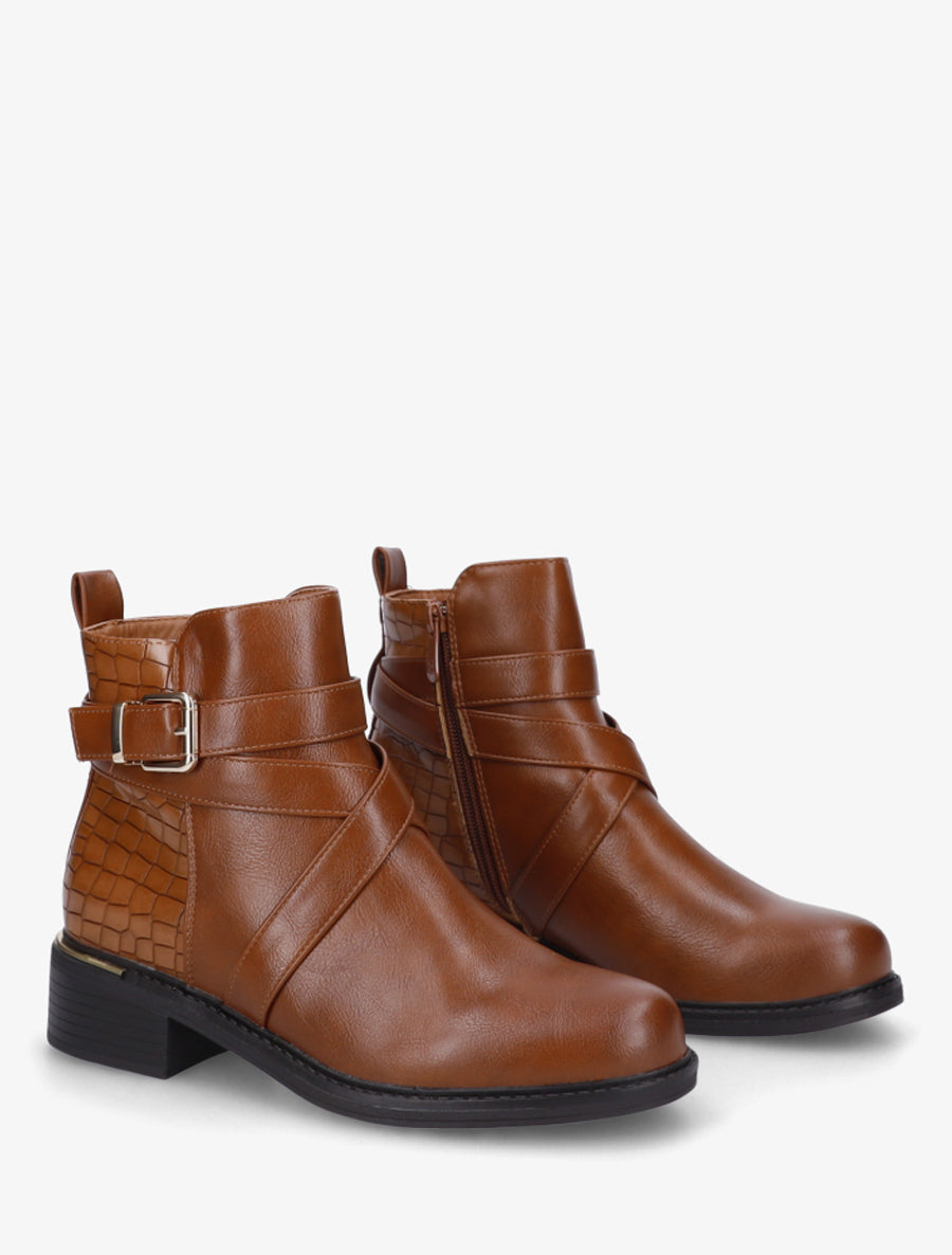 Bottines imprimé croco à sangles croisées - Camel - 4