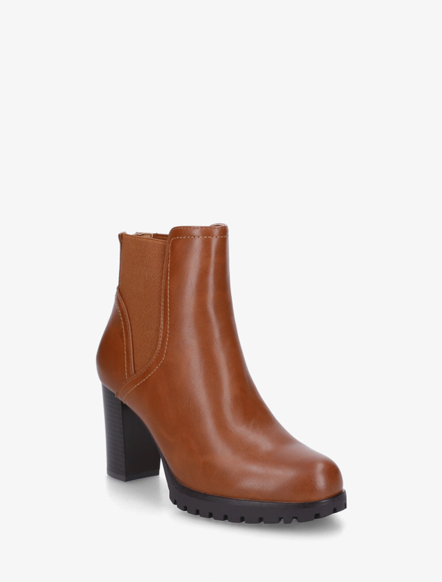 Bottines à talon haut et semelle crantée en simili - Camel - 2