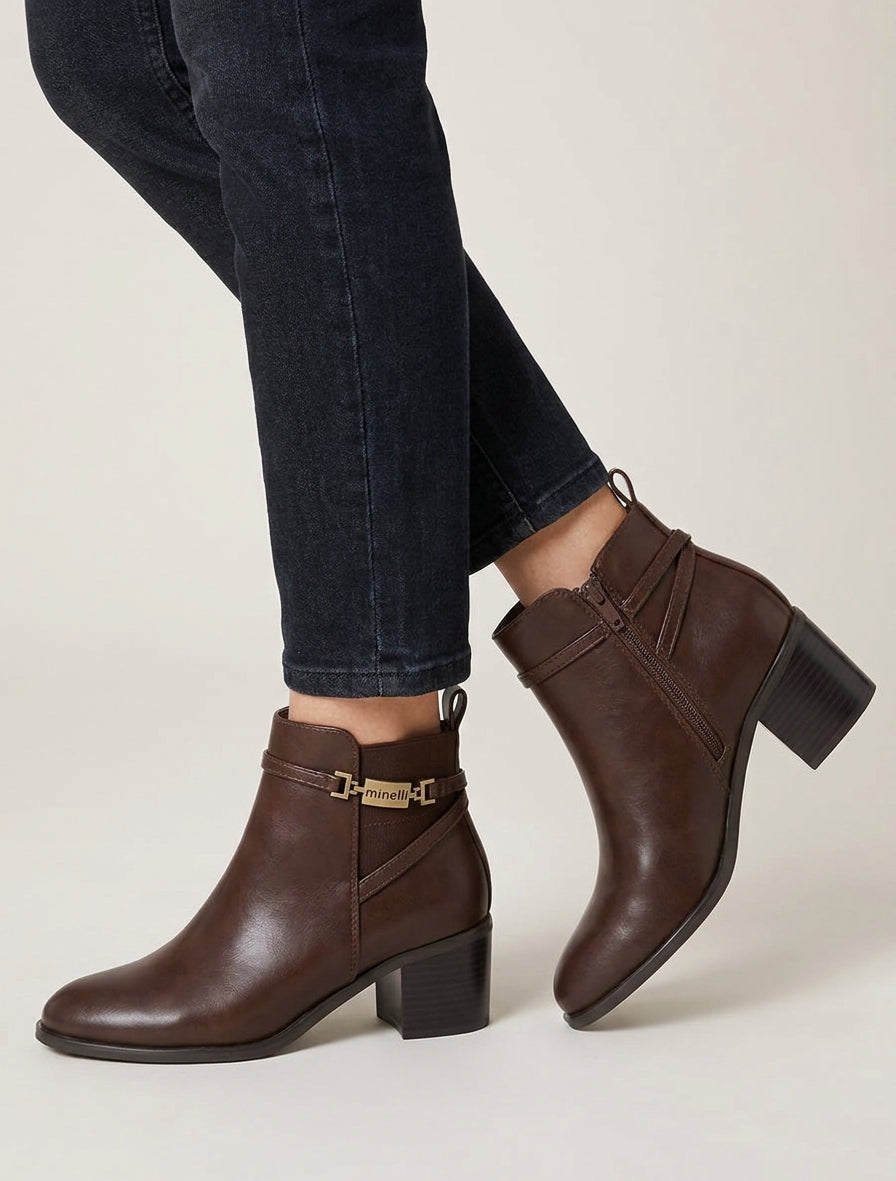 Bottines élastiquées en simili - Marron