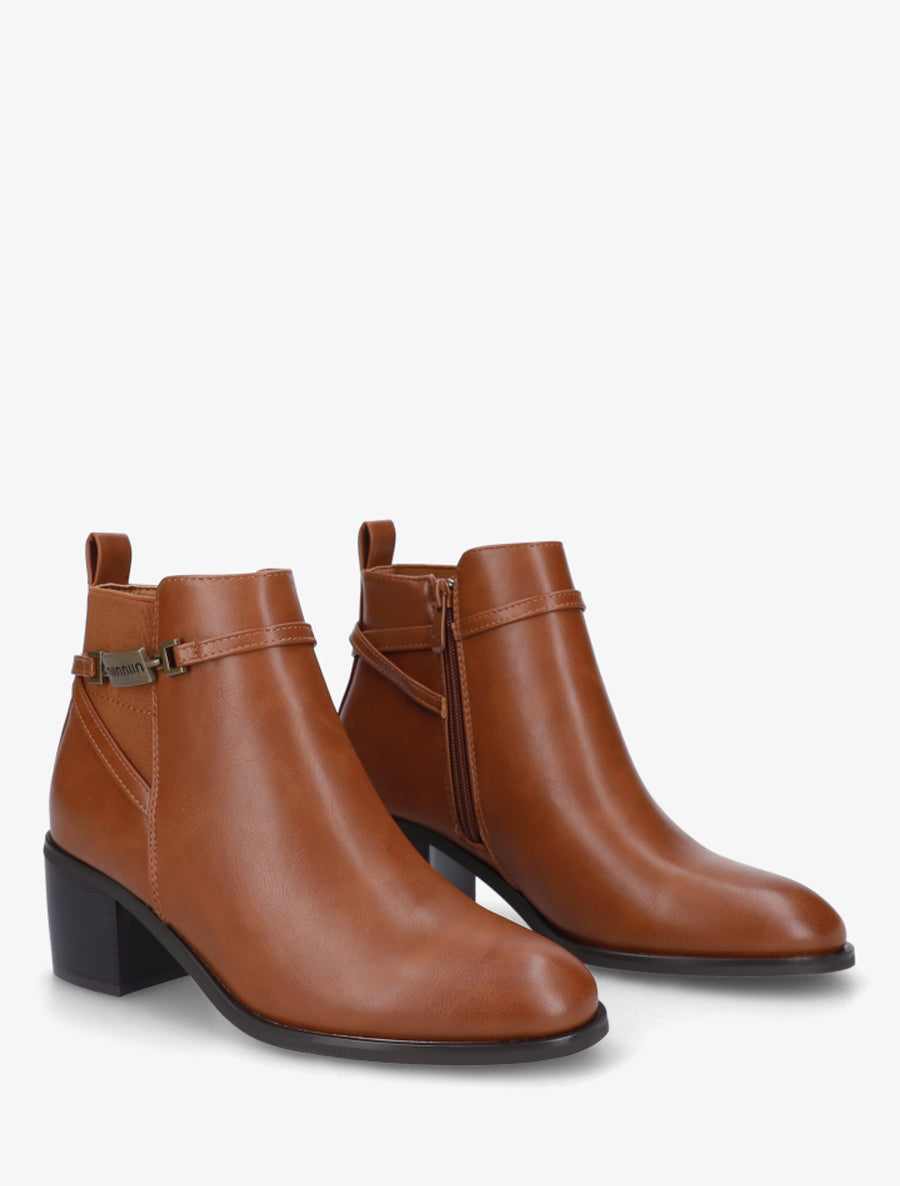 Bottines élastiquées en simili - Camel - 4