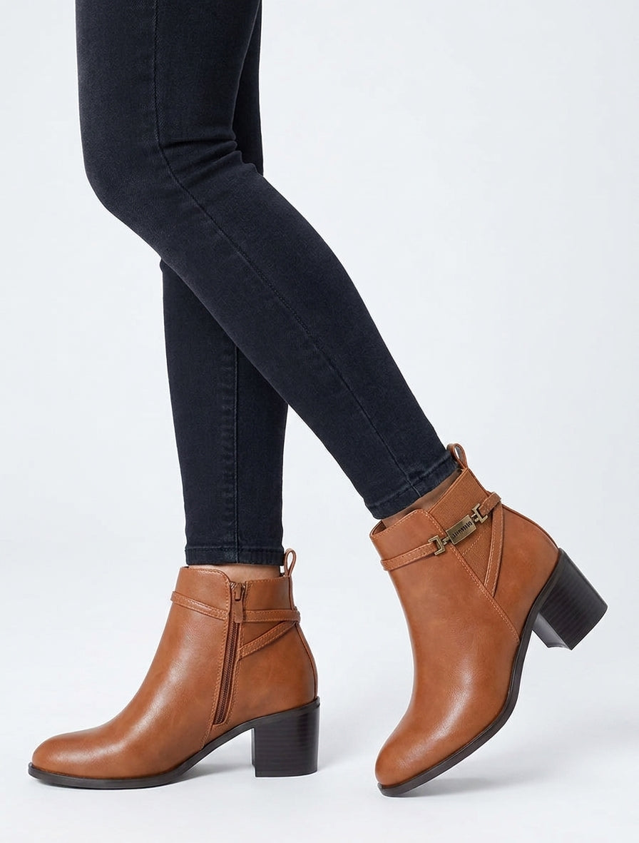 Bottines élastiquées en simili - Camel