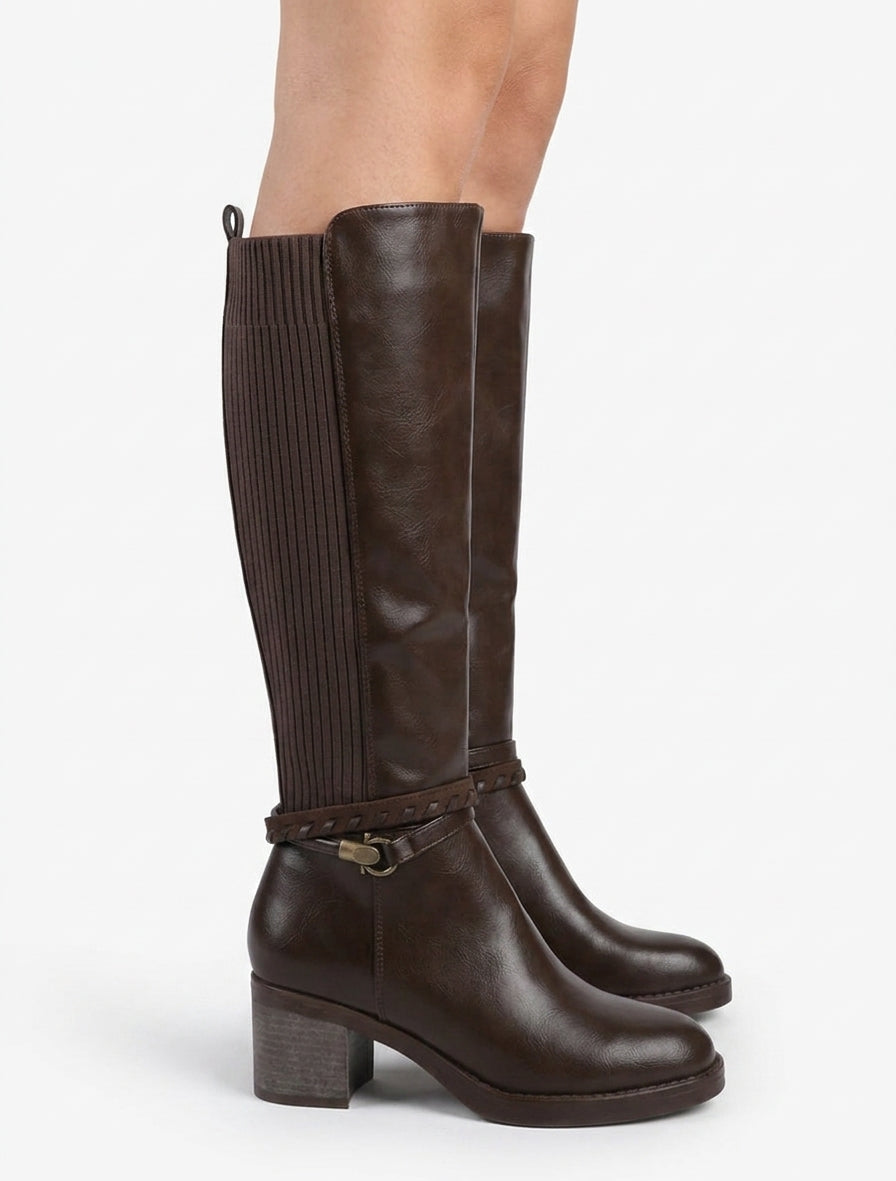 Bottes en simili à sangles fantaisies - Marron