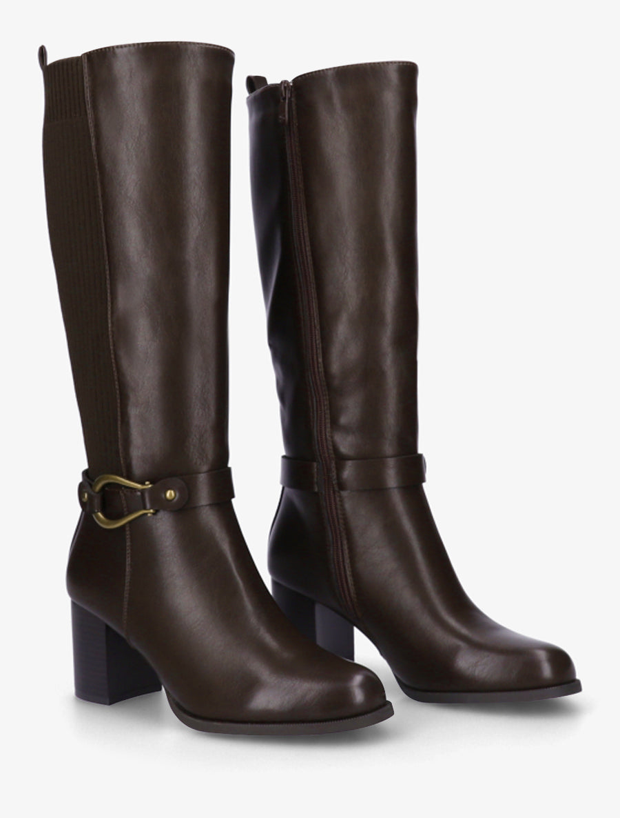 Bottes unies bimatière - Marron - 4