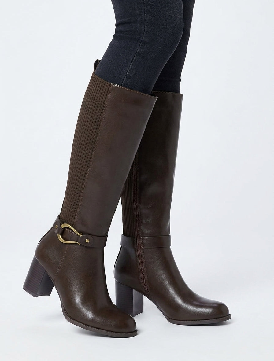 Bottes unies bimatière - Marron