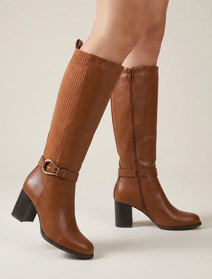 Bottes unies bimatière - Camel