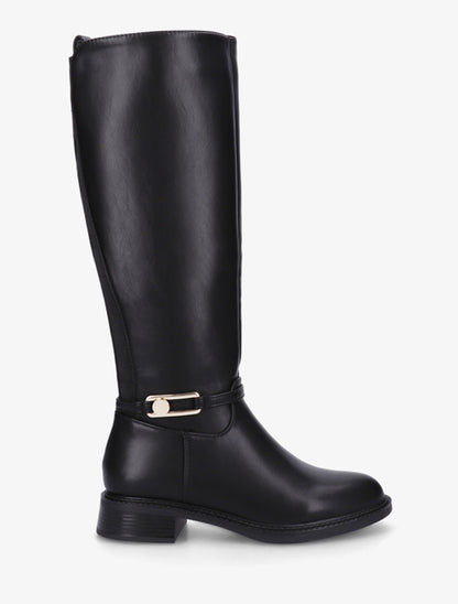 Bottes élastiquées en simili - Noir - 1