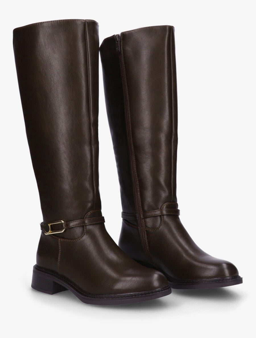 Bottes élastiquées en simili - Marron - 4