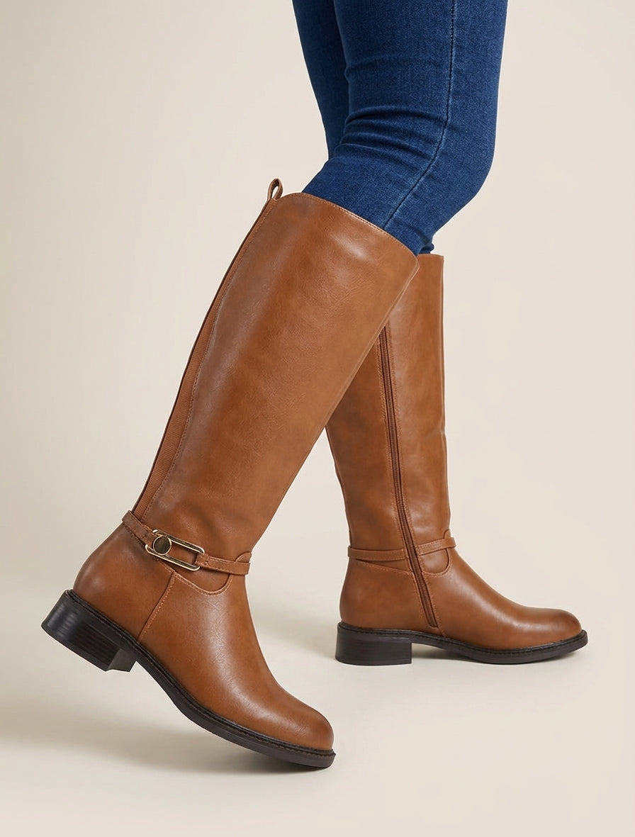 Bottes élastiquées en simili - Camel