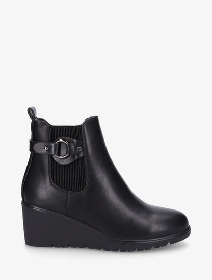 Bottines compensées en simili à boucle ronde - Noir - 1