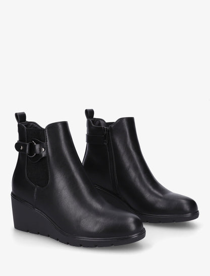 Bottines compensées en simili à boucle ronde - Noir - 4