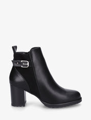 Bottines en simili et suédine à boucle métallique - Noir - 1