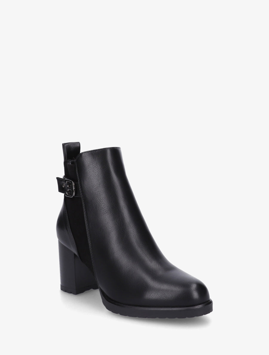 Bottines en simili et suédine à boucle métallique - Noir - 2