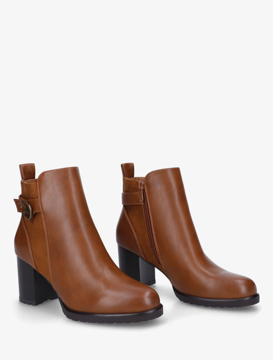 Bottines en simili et suédine à boucle métallique - Camel - 4