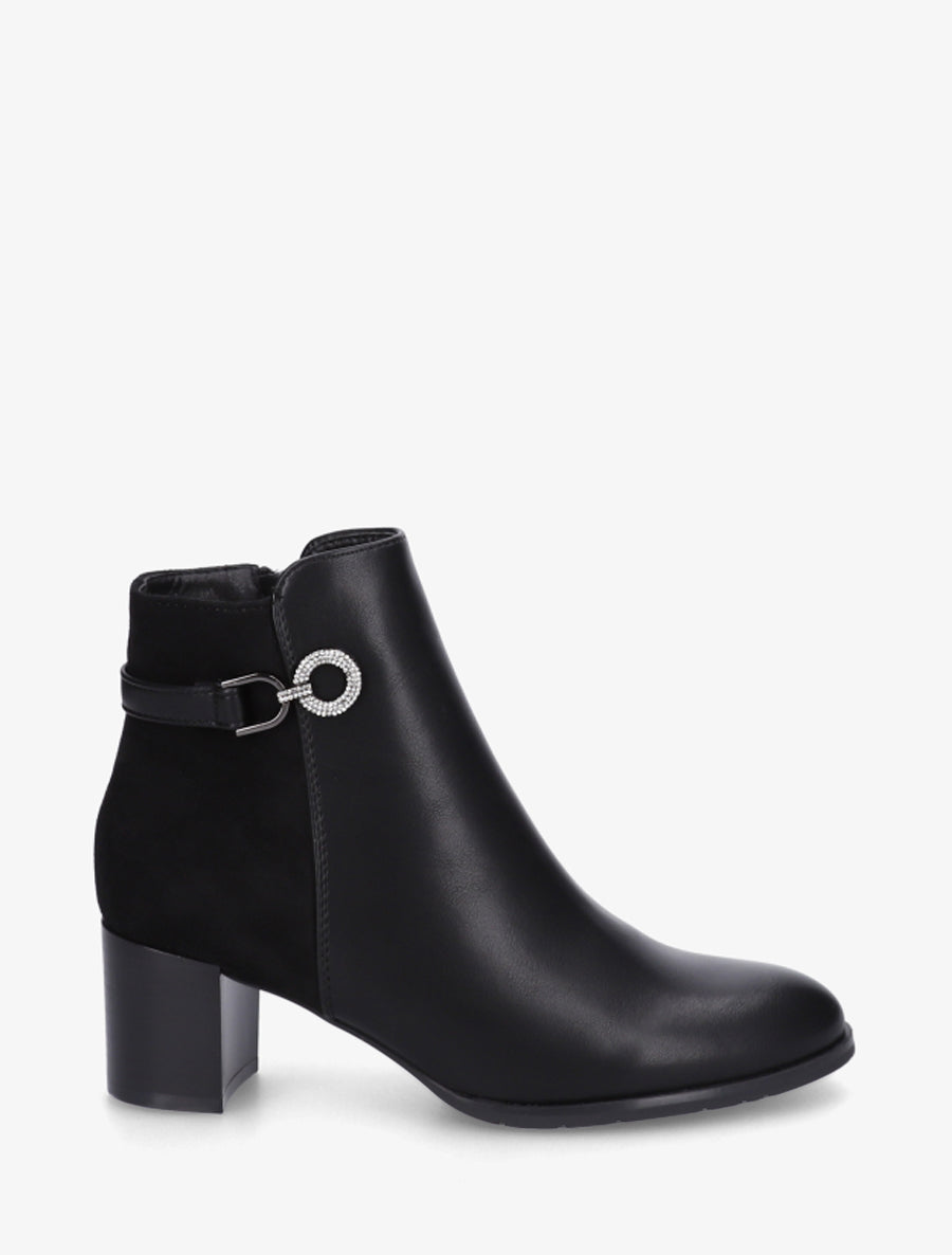 Bottines bimatière à boucle strassée - Noir - 1