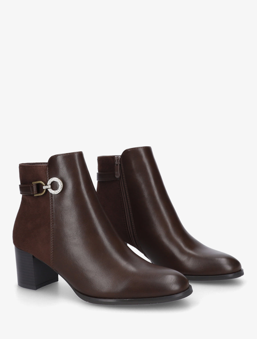 Bottines bimatière à boucle strassée - Marron - 4