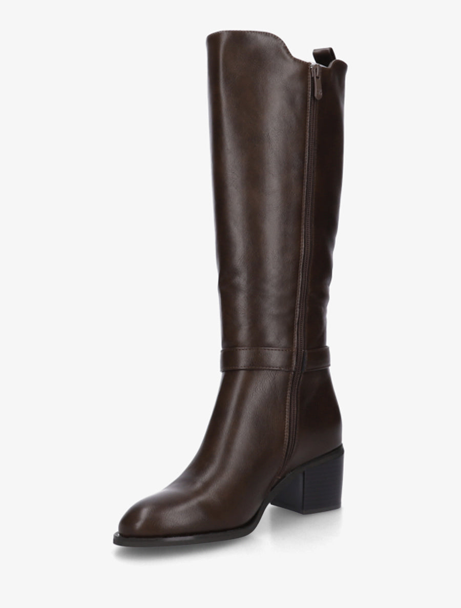 Bottes élastiquées en simili à boucle fantaisie - Marron - 3