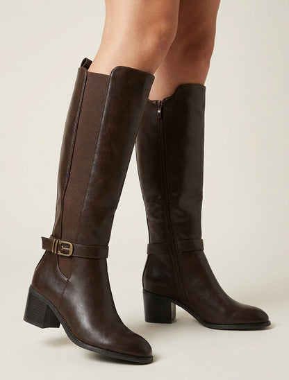 Bottes élastiquées en simili à boucle fantaisie - Marron