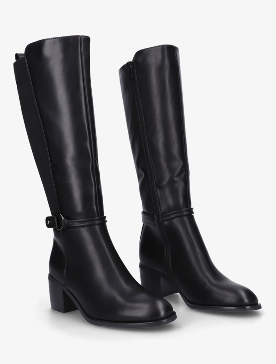 Bottes en simili et tissu à boucle ronde - Noir - 4