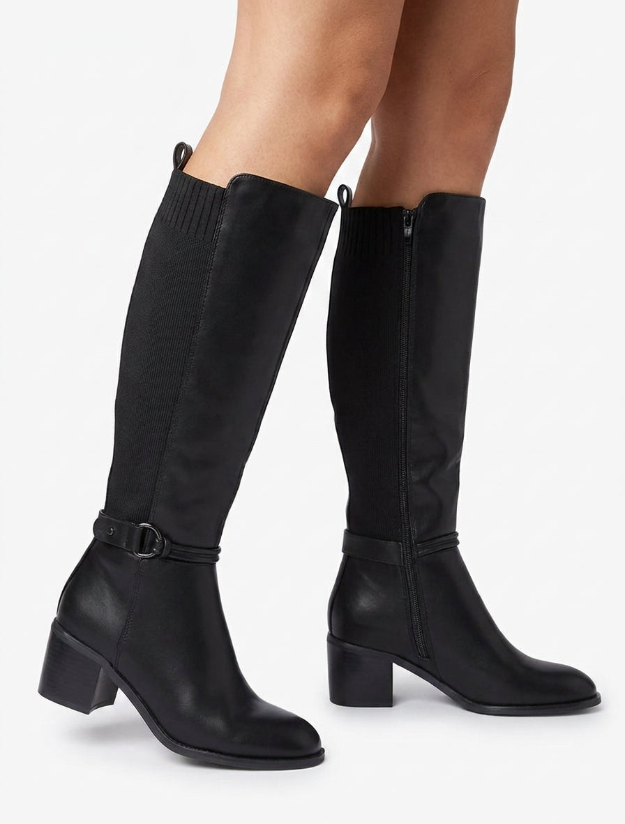 Bottes en simili et tissu à boucle ronde - Noir