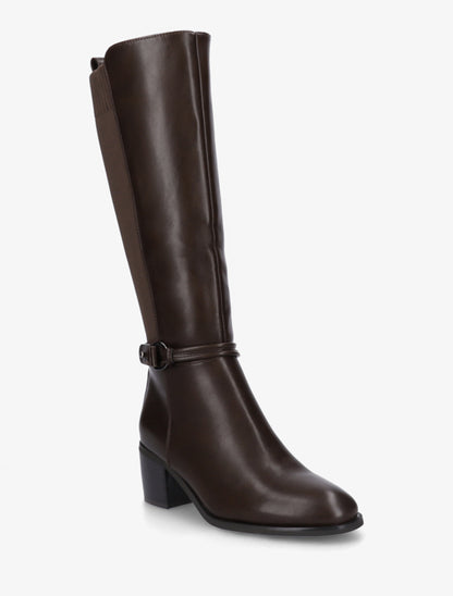 Bottes en simili et tissu à boucle ronde - Marron - 2
