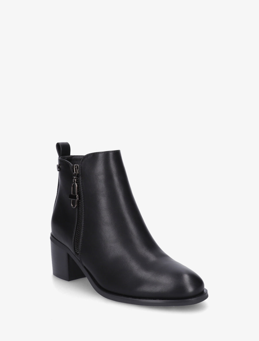 Bottines en simili à zip décoratif - Noir - 2