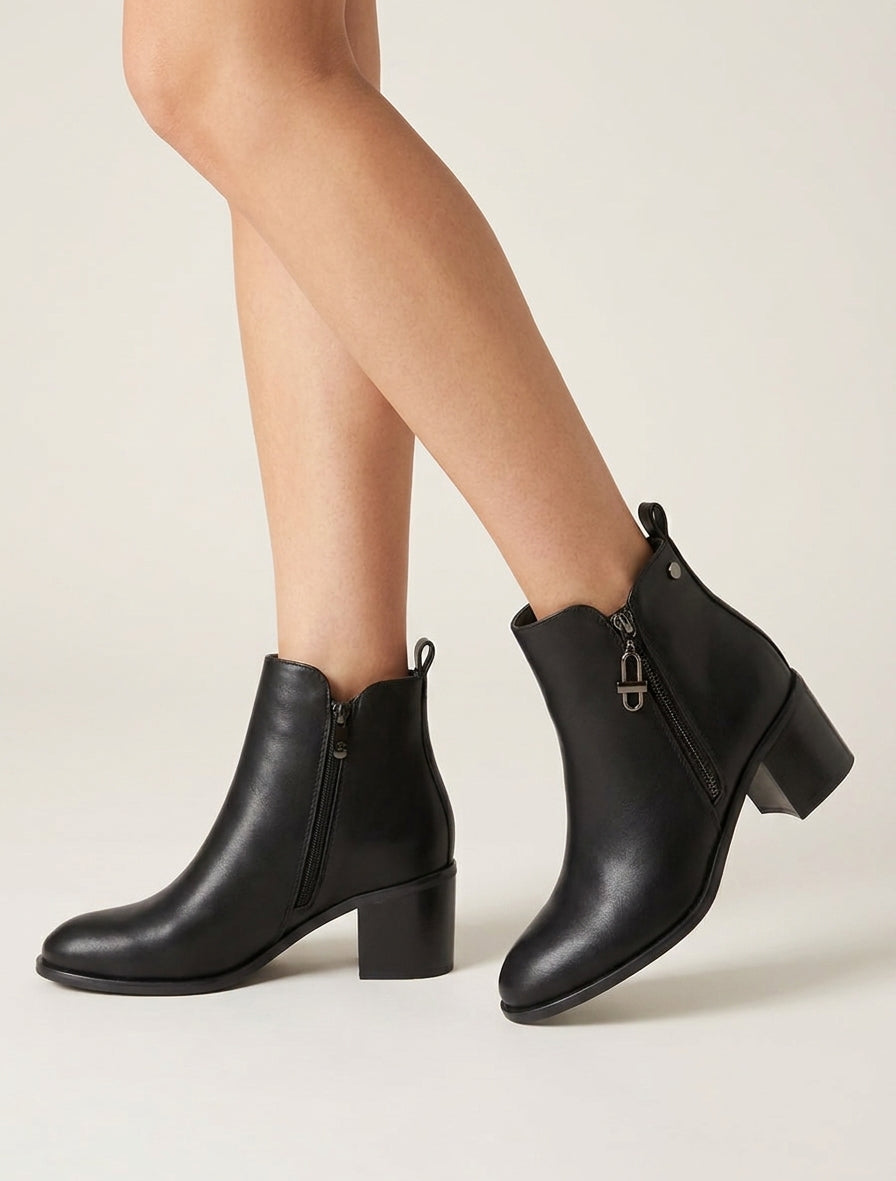 Bottines en simili à zip décoratif - Noir