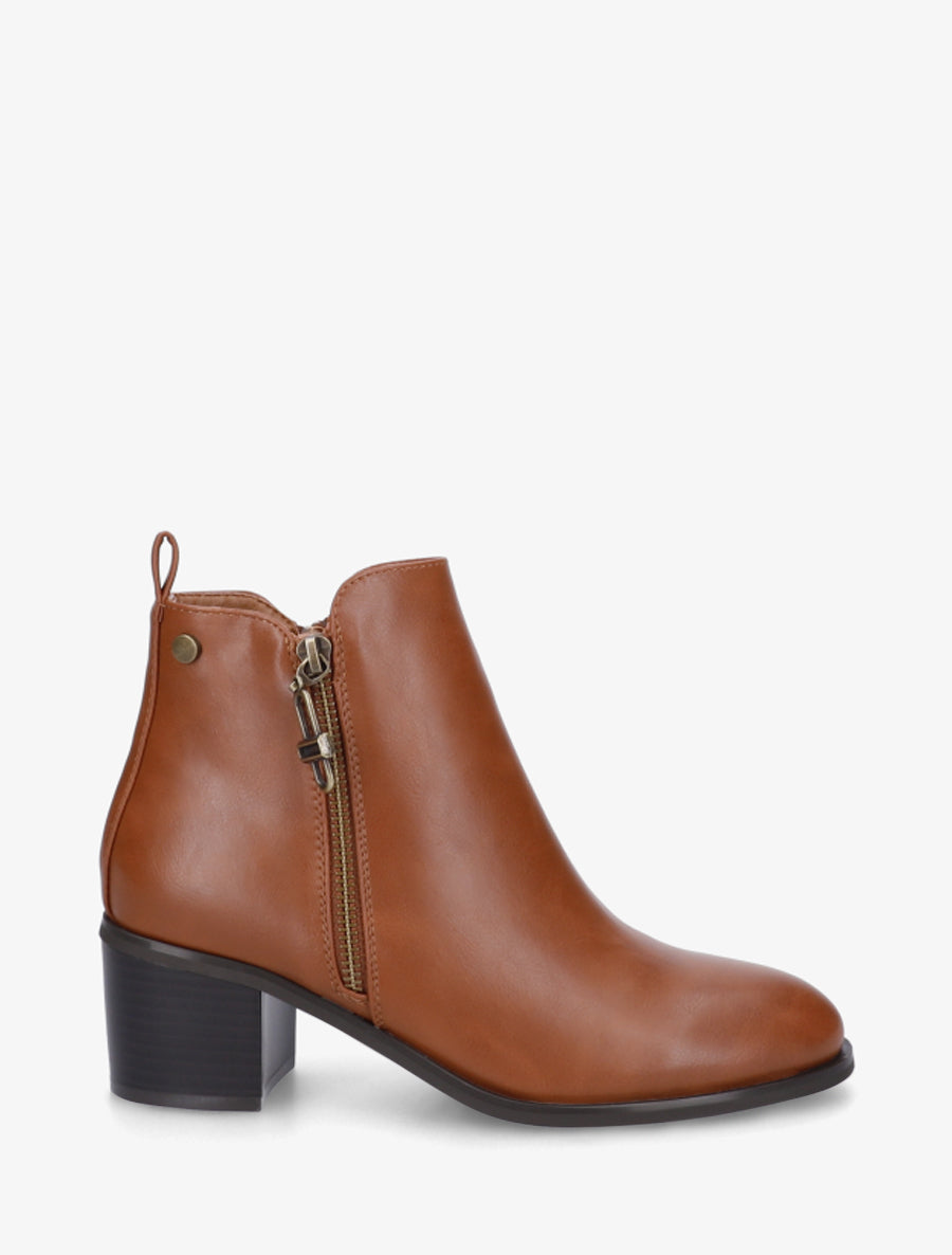Bottines en simili à zip décoratif - Camel - 1
