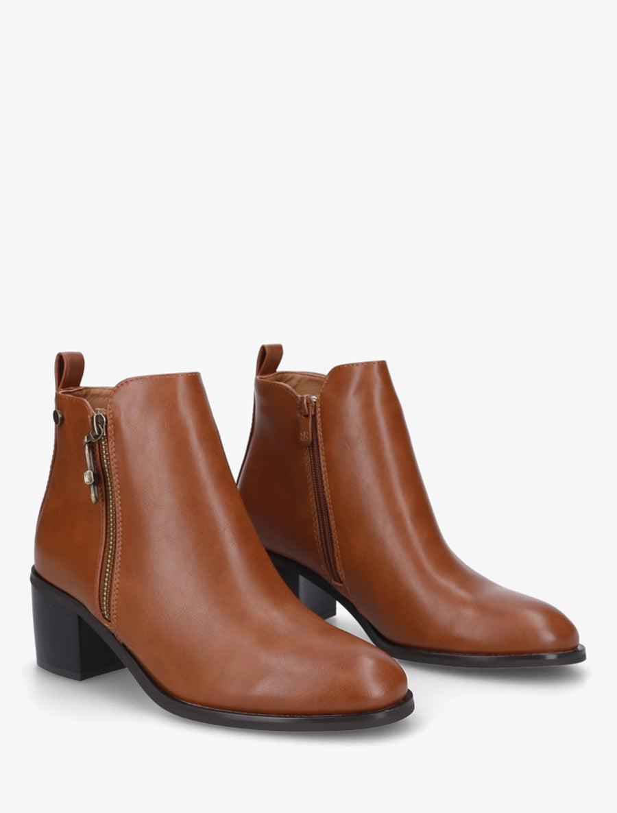 Bottines en simili à zip décoratif - Camel - 4