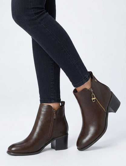 Bottines en simili à zip décoratif - Marron