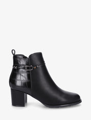 Bottines empiècement croco et bijoux métalliques - Noir - 1