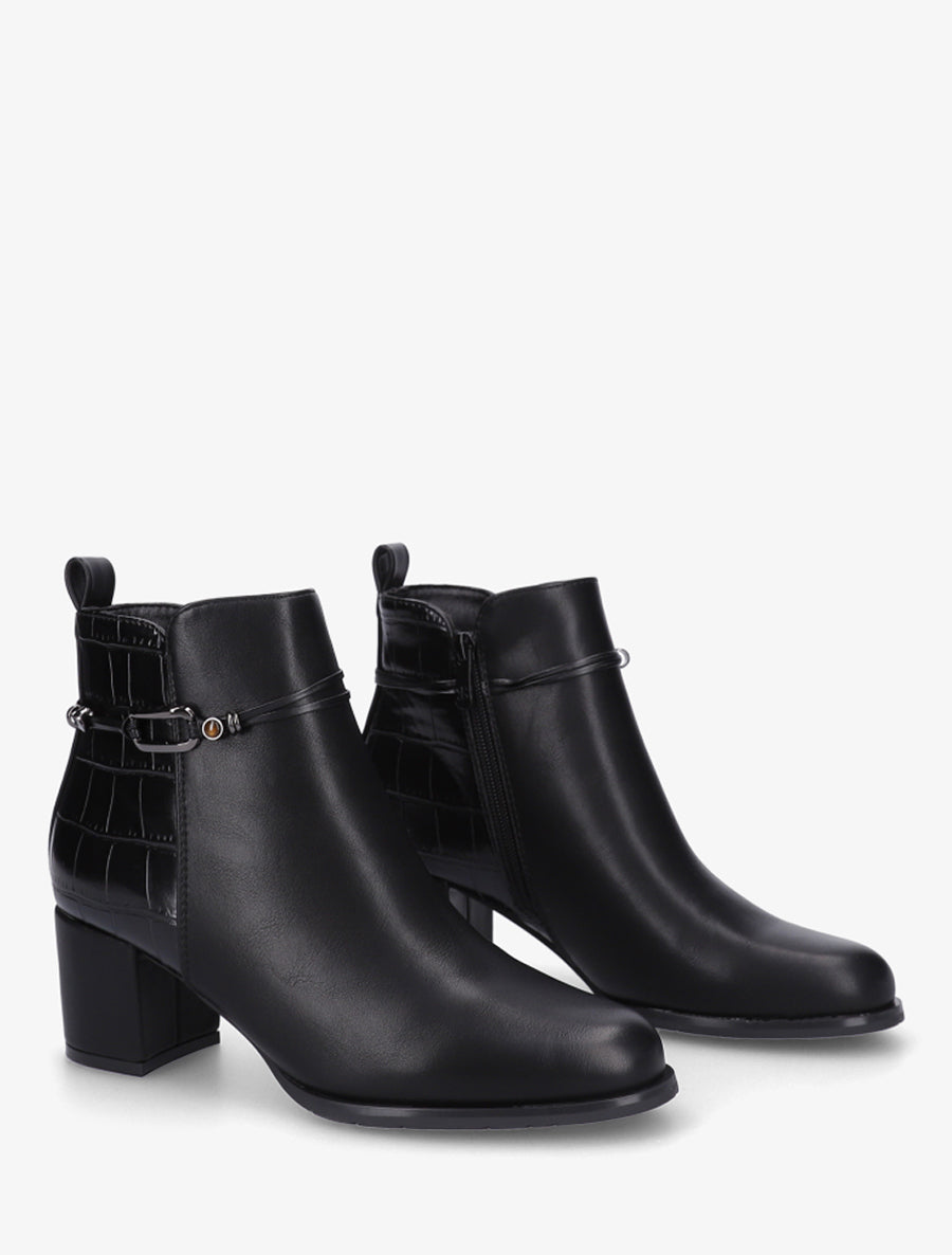 Bottines empiècement croco et bijoux métalliques - Noir - 4
