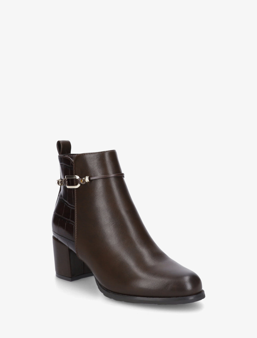Bottines empiècement croco et bijoux métalliques - Marron - 2