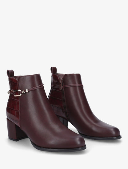Bottines empiècement croco et bijoux métalliques - Bordeaux - 4