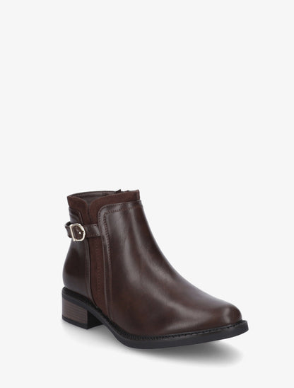 Bottines en simili à boucle et empiècement suédine - Marron - 2