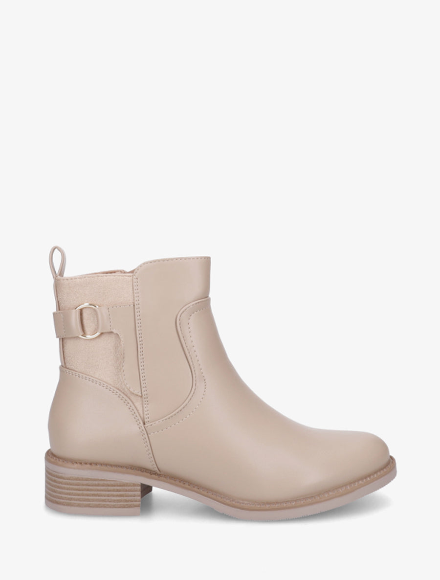 Bottines en simili et suédine - Taupe - 1