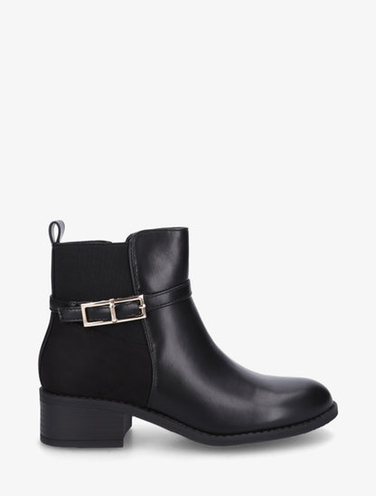 Bottines élastiquées bimatière à boucle métal - Noir - 1