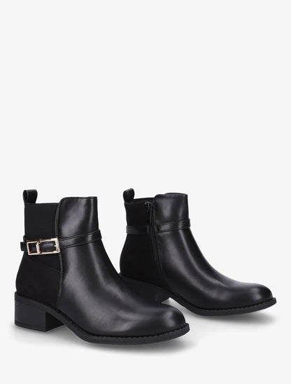 Bottines élastiquées bimatière à boucle métal - Noir - 4