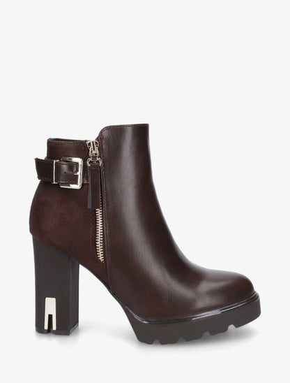 Bottines bimatière à zip décoratif - Marron - 1