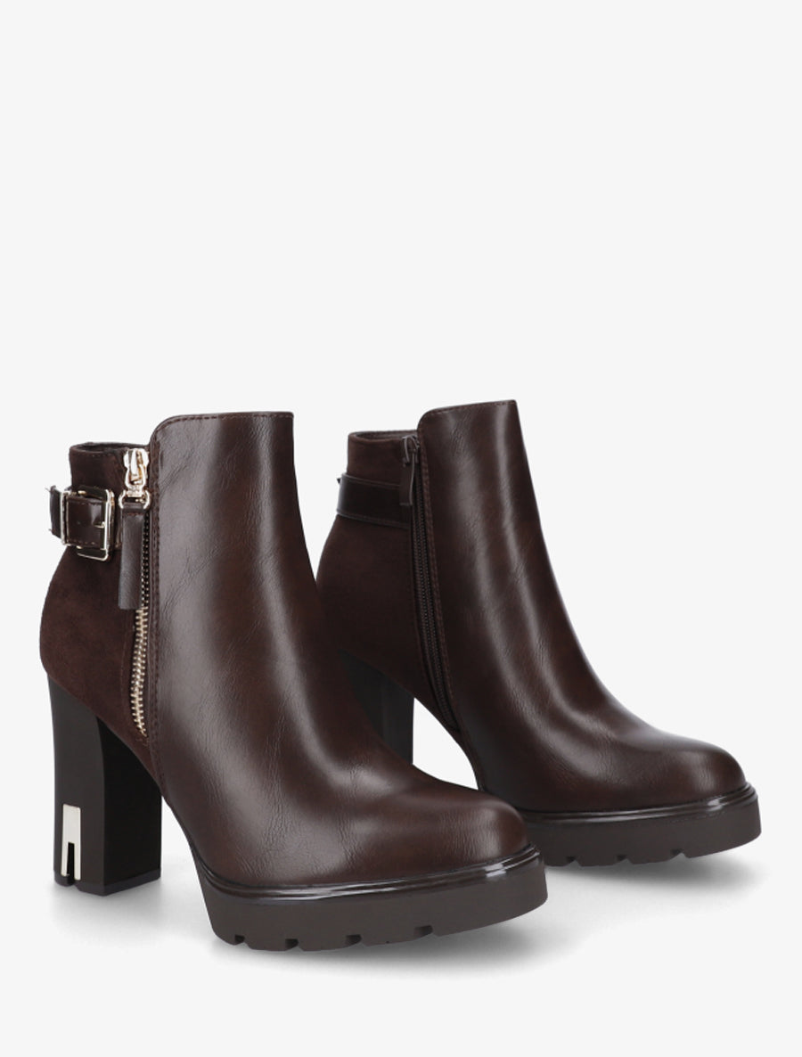 Bottines bimatière à zip décoratif - Marron - 4