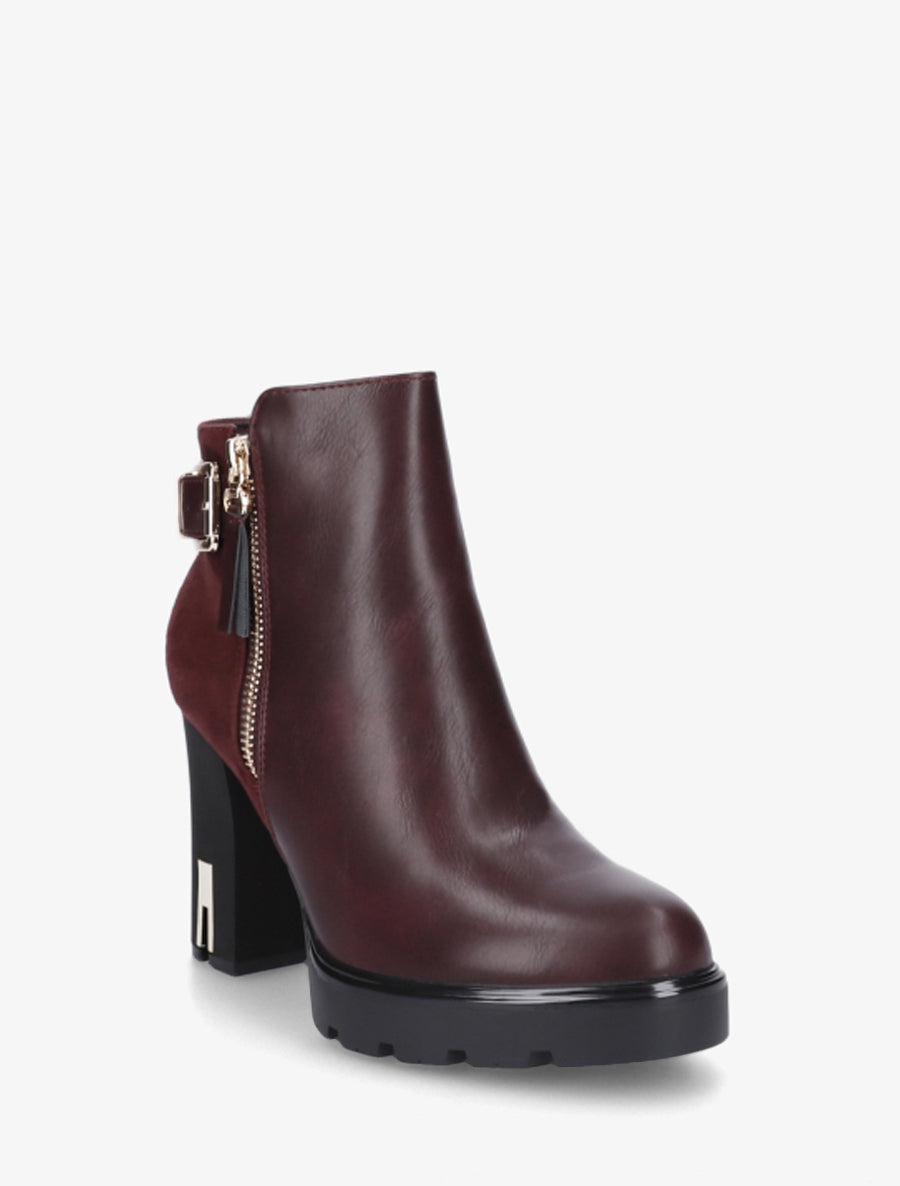 Bottines bimatière à zip décoratif - Lie de vin - 2