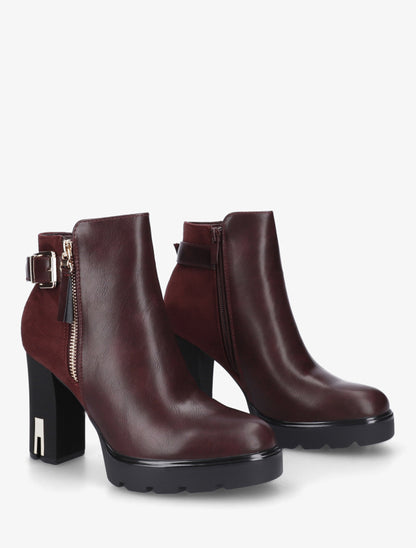 Bottines bimatière à zip décoratif - Lie de vin - 4