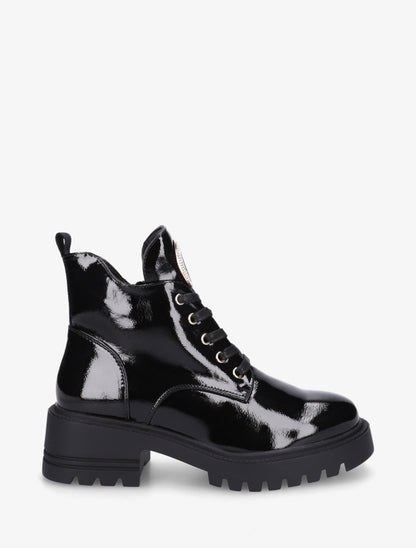Boots vernies à bijou métal strassé - Noir - 1