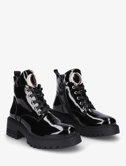 Boots vernies à bijou métal strassé - Noir - 4
