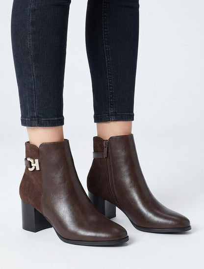 Bottines bimatière à boucle strassée - Marron