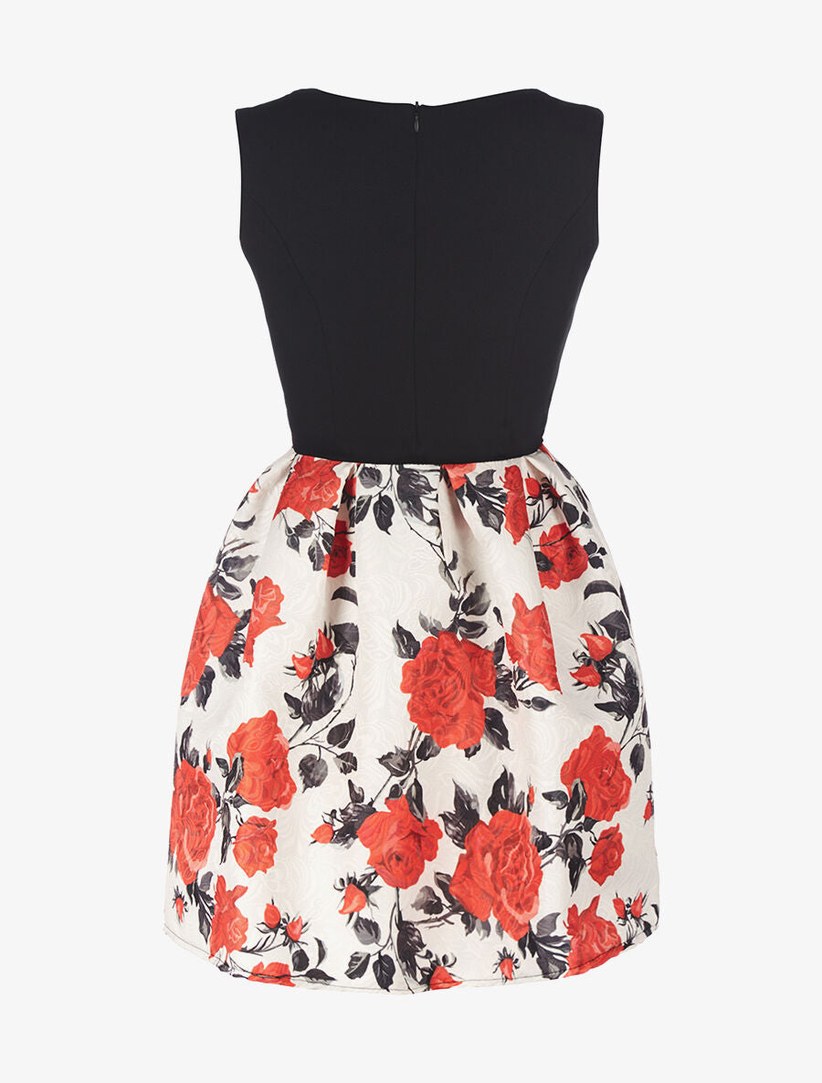 Robe motifs roses rouge - noir - 2
