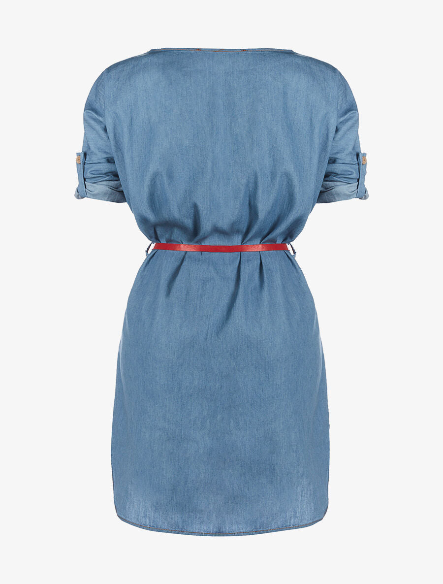 Robe denim ceinturée - bleu - 2
