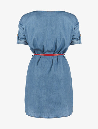 Robe denim ceinturée - bleu - 2