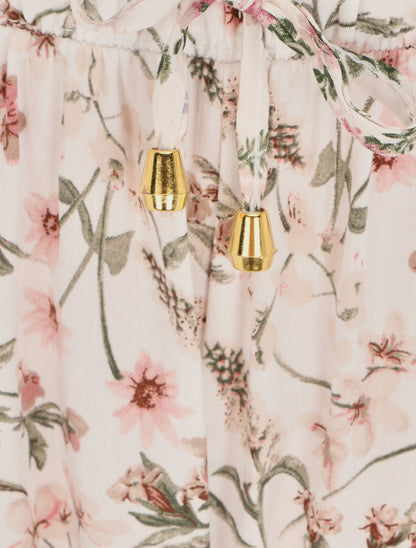 Short imprimé fleuri à taille froncée - Écru - 3