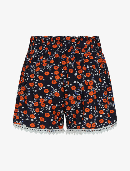 Short imprimé fleurs des champs à taille froncée - Marine - 2