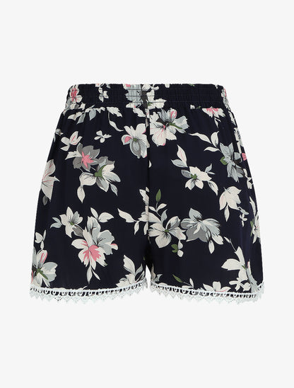 Short imprimé été fleuri à bords en crochet - Marine - 2
